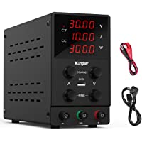 Kungber Fuente de alimentación para laboratorio 0-30 V-0-10 A- CC- regulable- con indicador LED de 4 dígitos- fuente de…